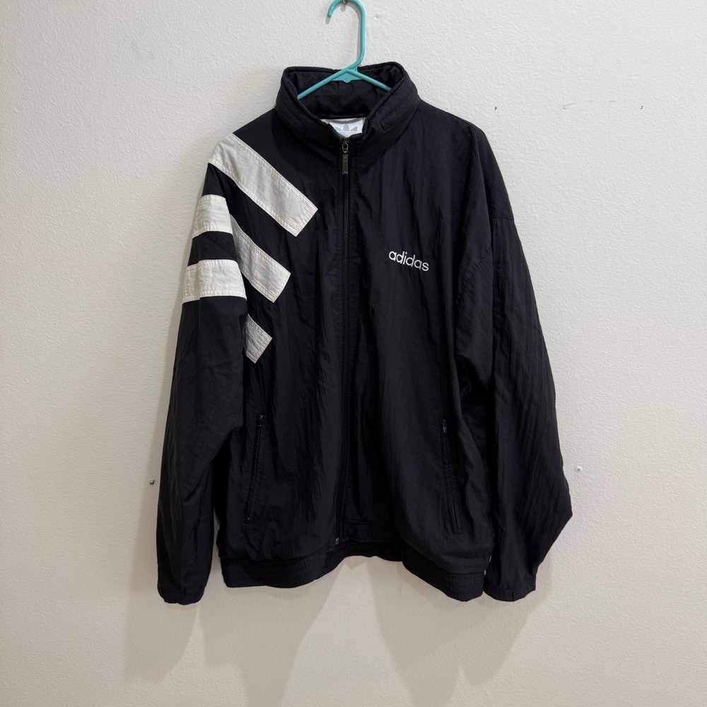 Vintage Adidas Equipment Windbreaker Jacket Black White Large 90s Three Stripe